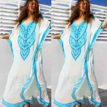 

Hot Boho Stylish Dress Women's Summer Vacation Striped Maxi Dress O-neck Long Shirt Tops Beach Top Kaftan Caidigan Beach Sarong