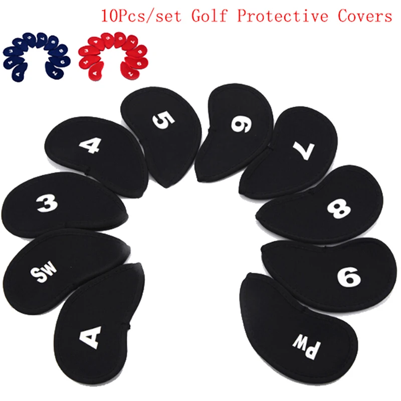 

10Pcs/set Golf Iron Head Covers Iron Putter Protective Black Window Golf Club Iron Head Protector Golf Accessories