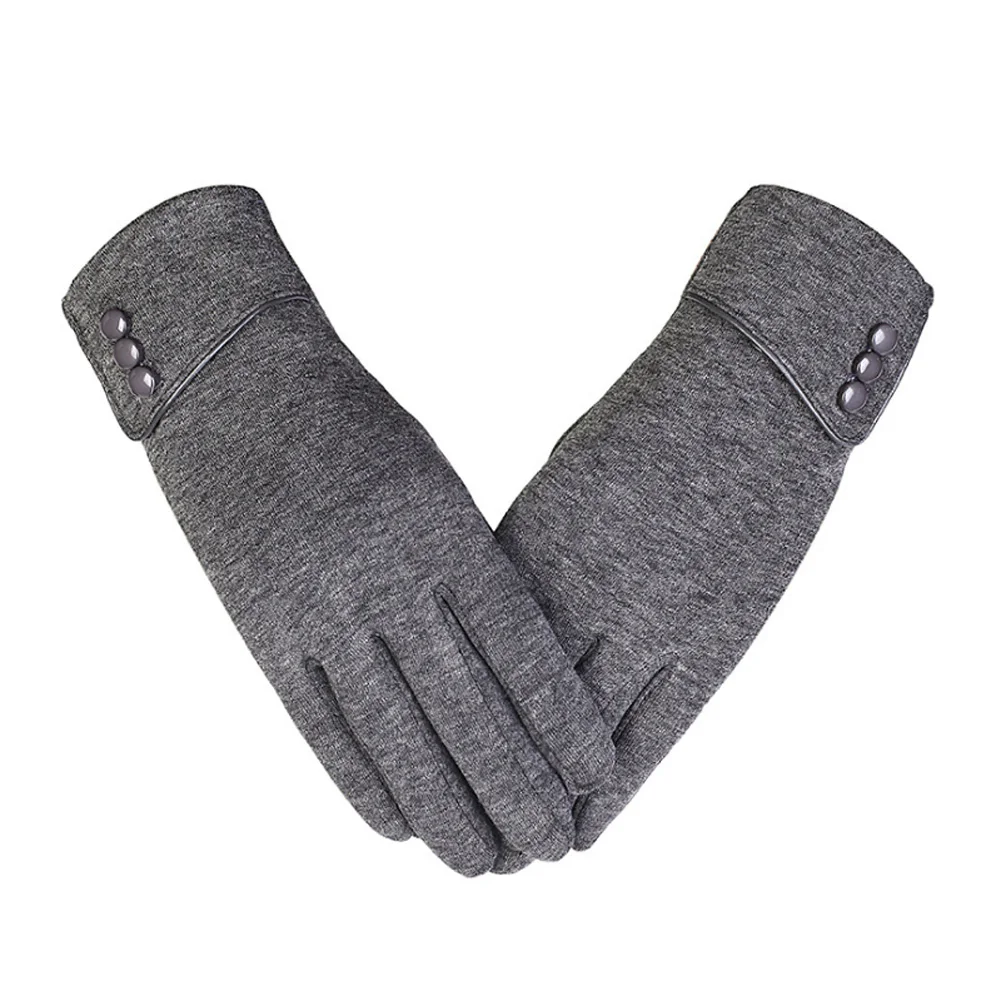 1 пара, женские зимние перчатки с сенсорным экраном, теплая подкладка, Толстая Кнопка, Декор, минимализм, FDC99 - Цвет: Серый