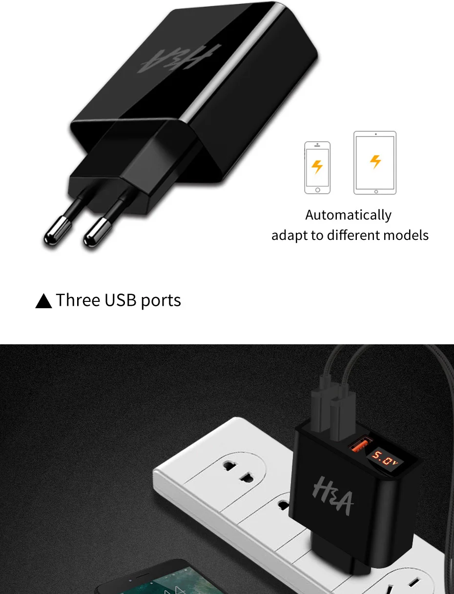 H& A Универсальный 3/4 порт USB зарядное устройство светодиодный дисплей ЕС вилка зарядное устройство для iPhone X XS для samsung S9 S8 зарядное устройство для мобильного телефона