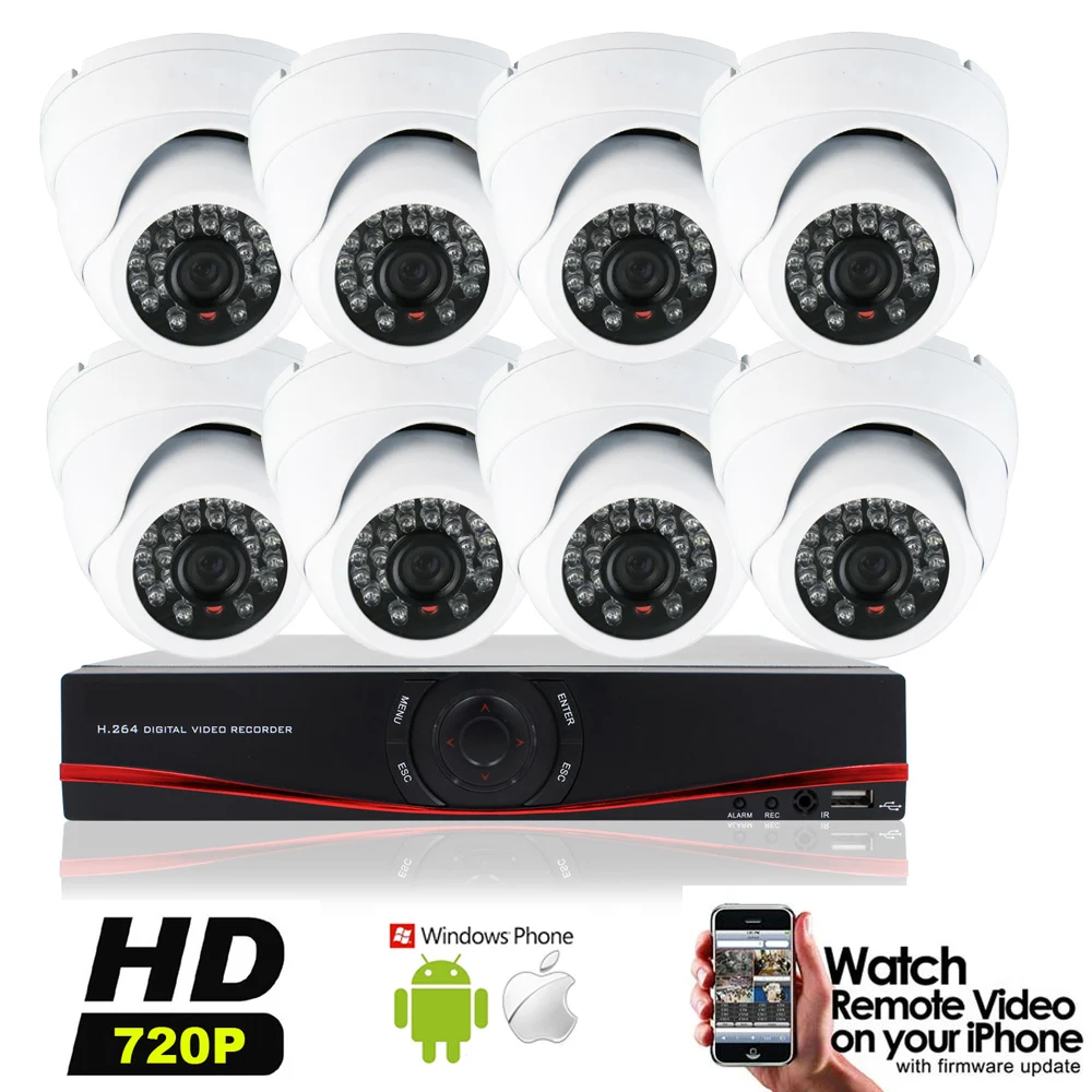 8CH CCTV System DVR Kit 8PCS Dome 1.0 Megapixels 720P CCTV Camera Security System Indoor Camera Day&Night Support Plug n Play