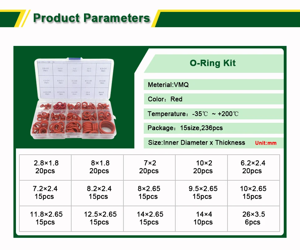 LUJX-R 236 шт комплект прокладок уплотнительное кольцо набор силиконовых уплотнений уплотнительная шайба уплотнительное кольцо ассортимент различных размеров красные кольца ремонтные комплекты Чехол