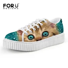 2016 Casual Women Flats Shoes Cute Animal Cat Print Women Creepers Shoes Lace Up Woman Loafer Female Flats Shoes Size 35~41