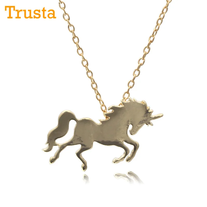 Trusta 2018 Модные женские украшения 45 см ожерелье Loverly Gold Allloy Horse подвеска Единорог