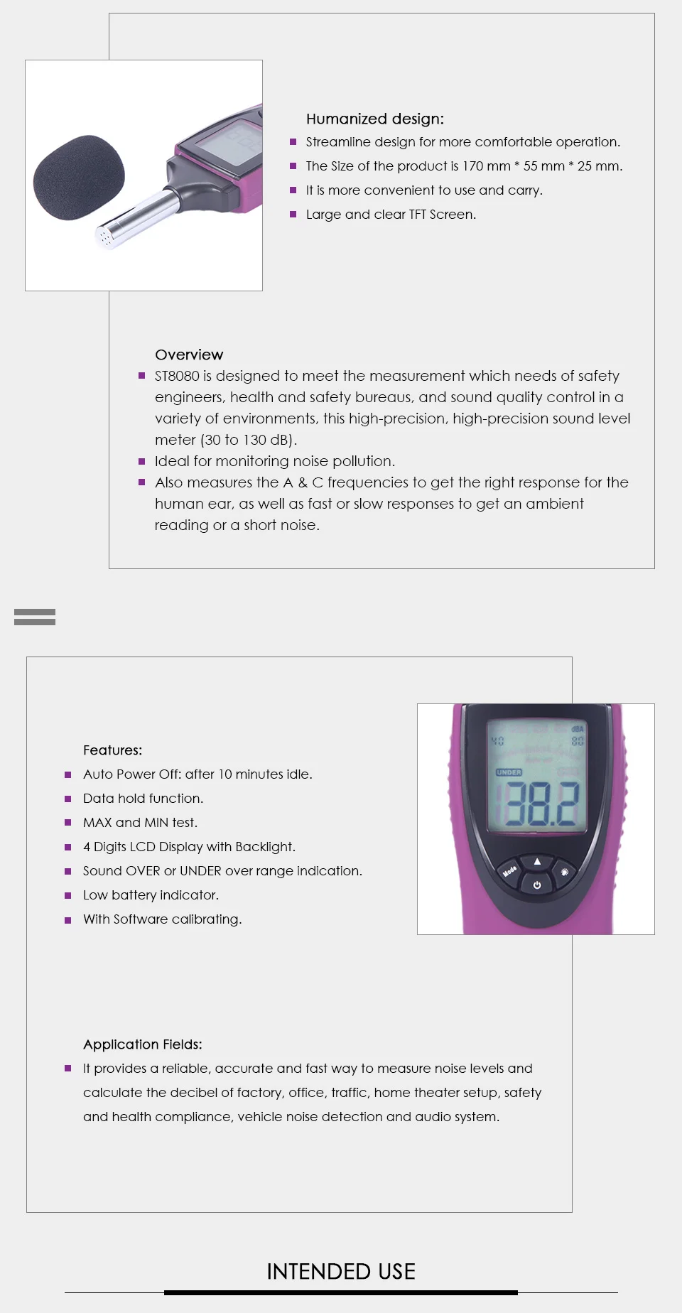 Nicetymeter ST8080 40-130dBA портативный цифровой звук шум аудио измеритель уровня измерения децибел Давление Регистратор Тестер монитор