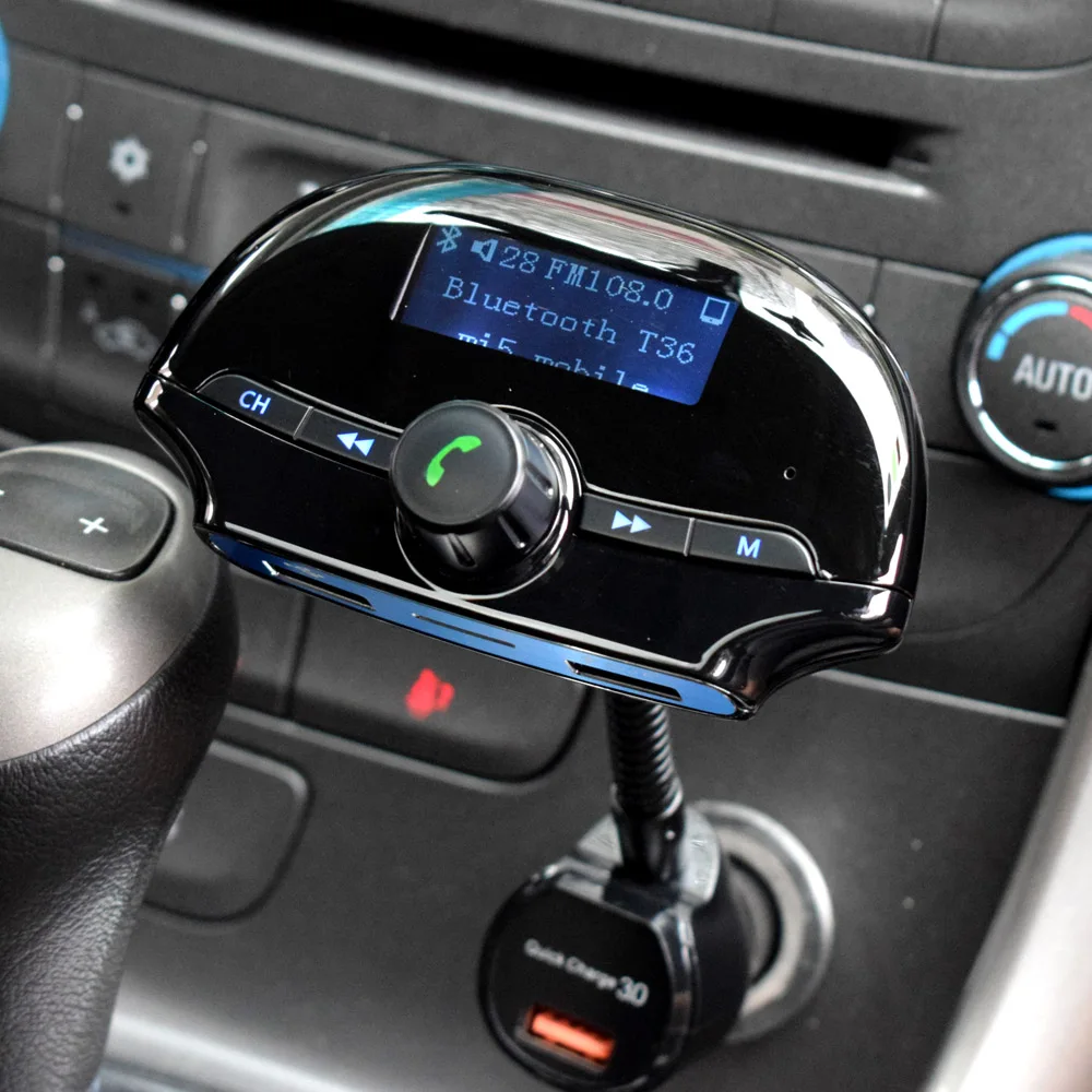 AGETUNR T36 Bluetooth автомобильный комплект громкой связи набор fm-передатчик MP3 музыкальный плеер QC 3,0 быстрая зарядка, 3 usb порта Поддержка TF и U диск