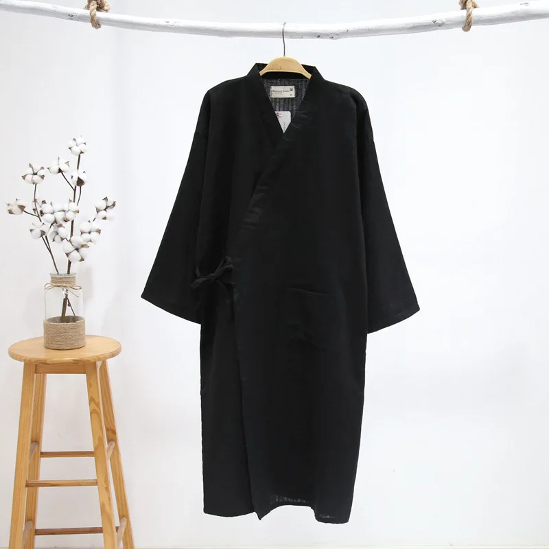 Чистый черный кимоно халаты для мужчин 100% марли хлопок простой ночное Лето SPA roupas японский мужские халаты Пижама hombre