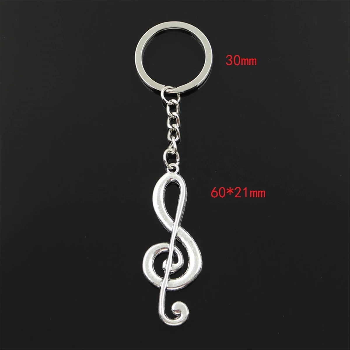 Fashion Muzieknoot 60X21 Mm Hanger 30 Mm Sleutelhanger Metalen Ketting Zilver Kleur Mannen Auto Gift Souvenirs sleutelhanger Dropshipping