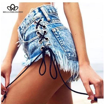 

2019 Female Bandage Denim Shorts Women High Waist Sexy Shorts Summer Micro Mini Jean Denim Short Mujer Heydress