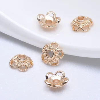 

10PCS 9MM 24K Champagne Gold Color Plated Brass Flower Beads Caps High Quality Diy Jewelry Accessories