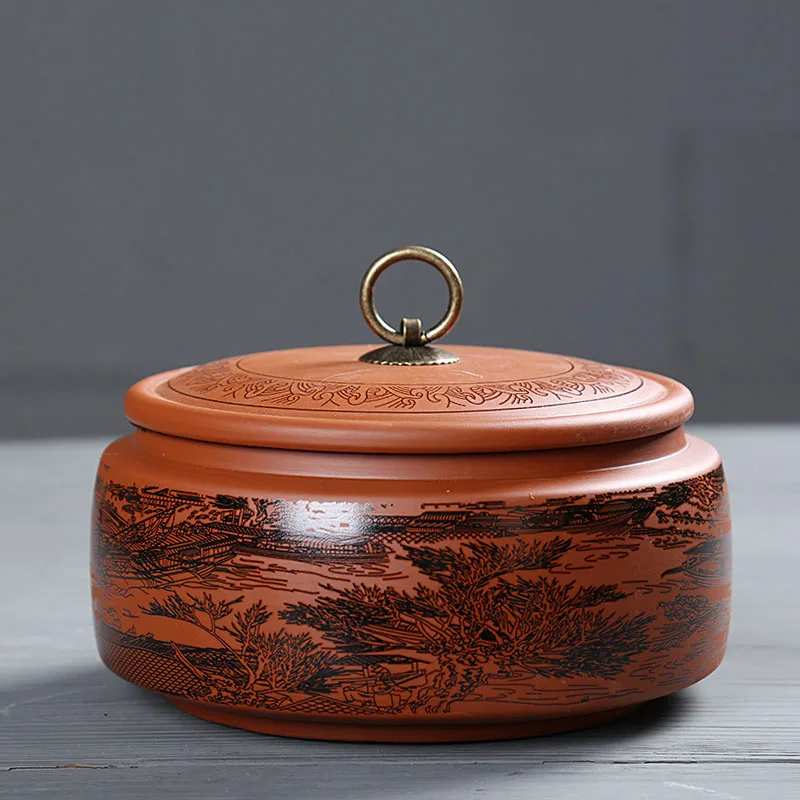  Vintage Purple Clay Tea Set Ceramic Tea Caddy Puer Tea Cans Tea Cake Storage Jar Sealed Box Contain - 32951028225