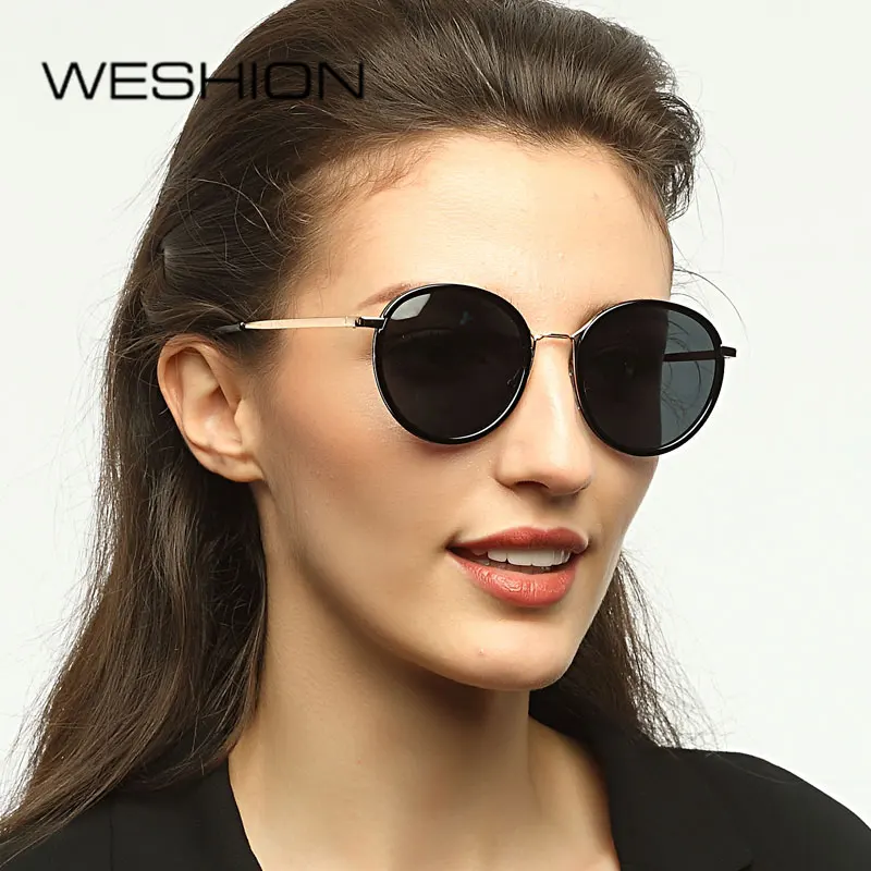 

WESHION Round Sunglasses Women Polarized Small Size Brand Designer Classic Fashion Lady Eyeglasses Oculos De Sol 2018 With Cases