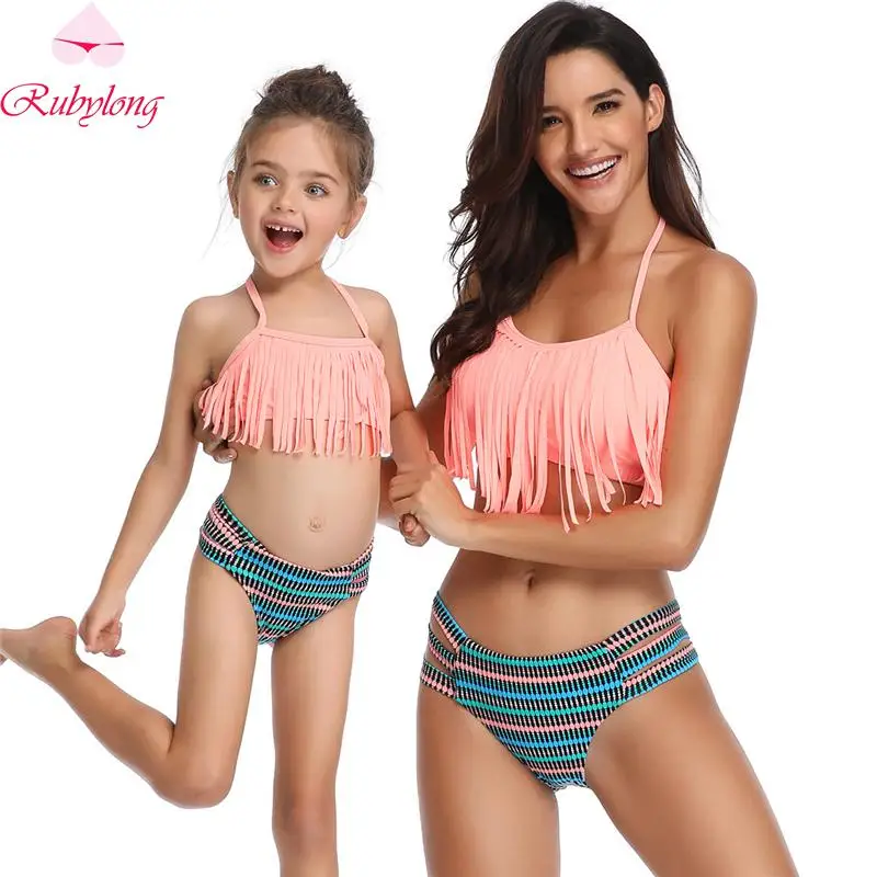 

Rubylong 2019 Child Bikini Women Halter Swimwear Children Tassel Bikini Set Push Up Swimsuit Sexy Bathing Suit Beach Wear Kids