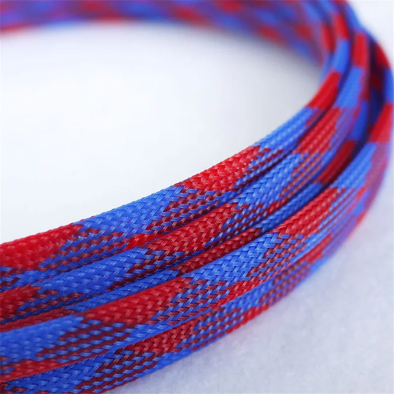 

1 meters Blue & Red High quality 8mm Braided PET Expandable Sleeving High Density Sheathing Plaited Cable Sleeves DIY