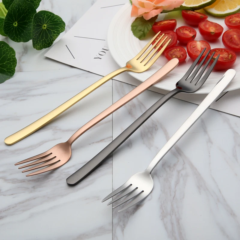 

18/8 Stainless Steel Dinner Fork Set Korea Colourful Dessert Fork With Long Handle Gold Blue Fork Set for Hotel Party