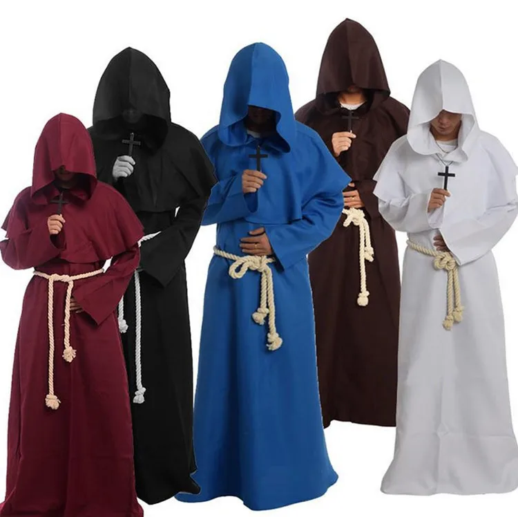 Monk Cowl Robe Friar Medieval Renaissance Priest Hooded Cloak Cape Cosplay Costumein Men's