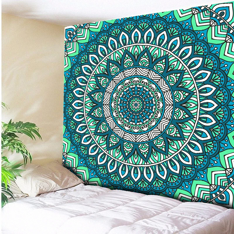 

Turquoise Green Psychedelic Wall Hanging Indian Mandala Hippie Tapestry Bohemian Tapestries Beach Towel Throw Blanket Picnic