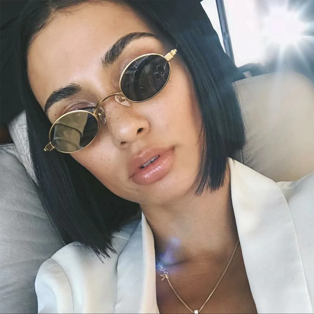 Women Oval Frame Sunglasses Small Glasses Ladies Retro Sun Glasses Fashion