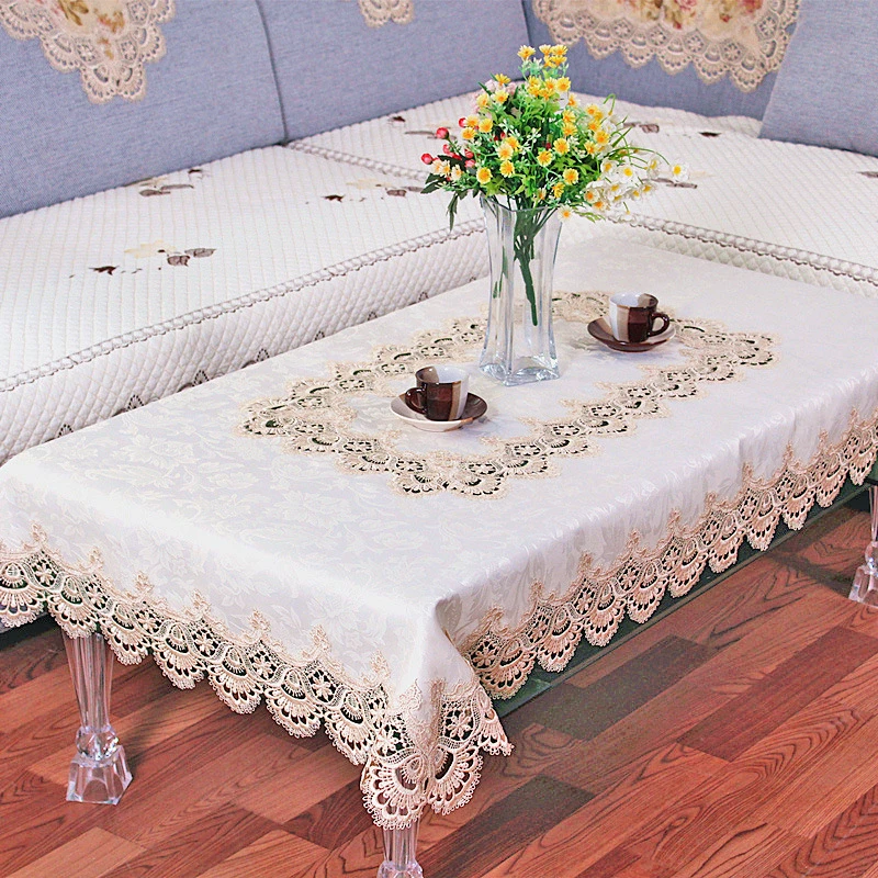 

Europe Style Wedding Tablecloth Embroidered Floral White Pastoral Table Cloth Lace Fabric Tableclothes For Rectangular Table
