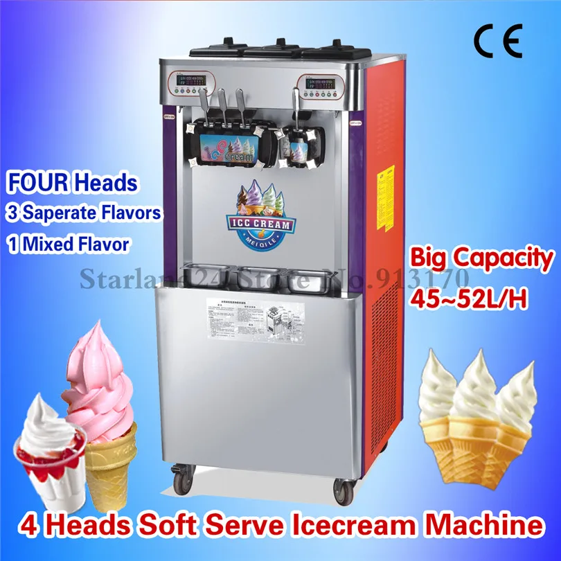 4 Heads Soft Ice Cream Machine Floor standing Ice Cream Maker Machine