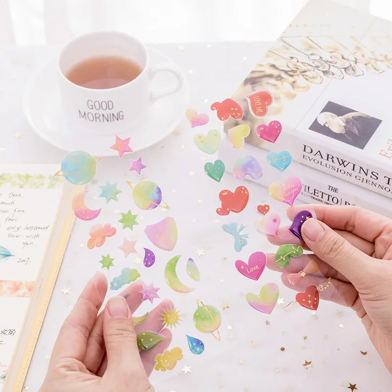 

cute kawaii stationery sticker pvc for scrapbooking planner school spplies decorative flower plants love heart star
