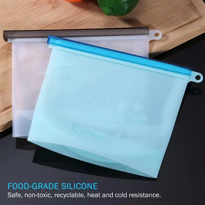 4pcs Reusable Silicone Vacuum Seal Food Fresh Bag Fruit Meat Milk Storage Containers Refrigerator Bag Ziplock Kitchen Organizer