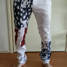 Новинка, джинсы с рисунком американского флага, Брендовые мужские прямые повседневные брюки, мужские джинсовые брюки, микро-бомба