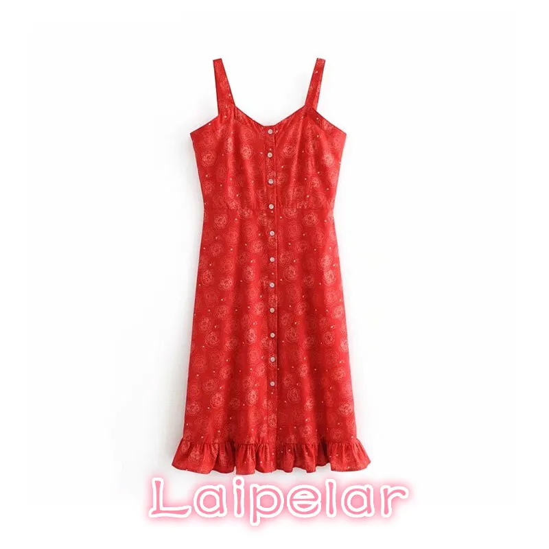

Summer 2018 women sweet ruffles floral dress sexy V neck sleeveless spaghetti straps female cute chic midi dresses new Vestidos