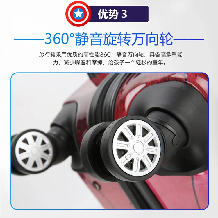 ZYJ Kids Iron Man Captain America Travel Rolling Luggage Cartoon Spiderman Batman Spiderman Suitcase Airplane Trolley Luggage (8)