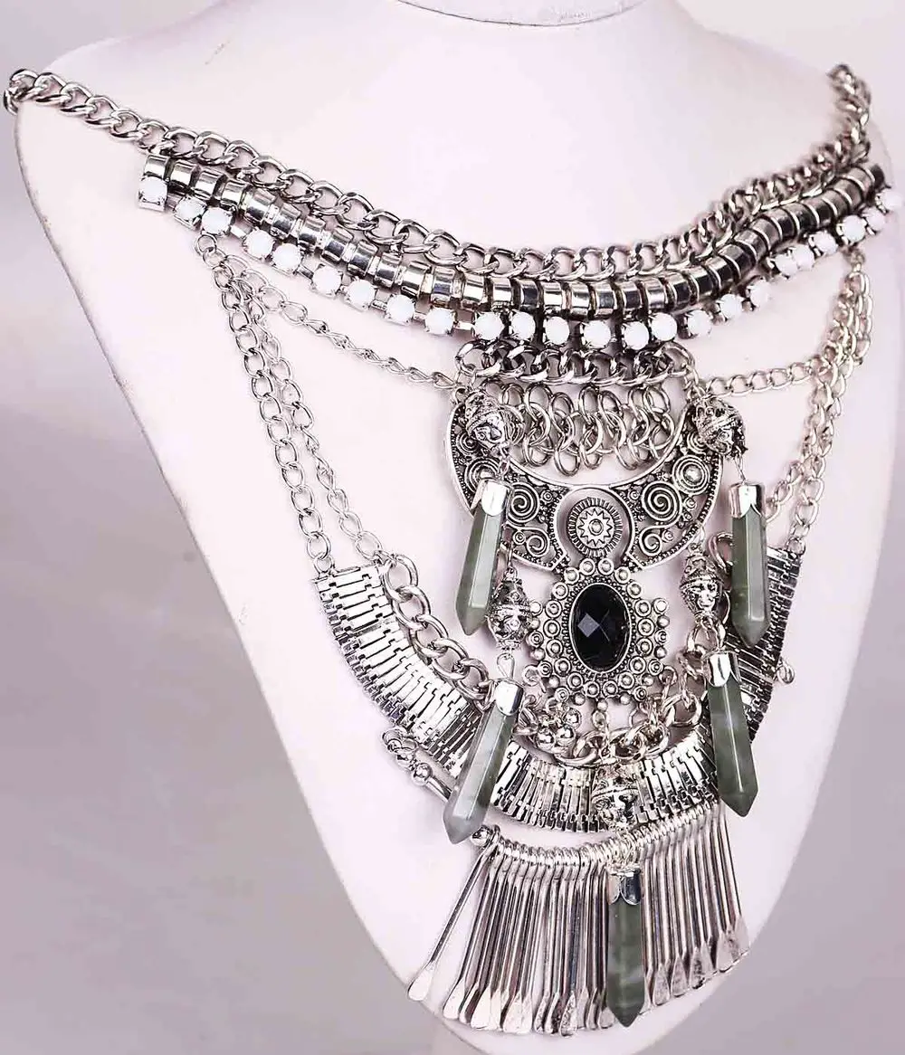 

New Fashion Handmade Woman Antique Silver Pendants Bohemia Style Bib Statement Women Choker Brand Necklaces
