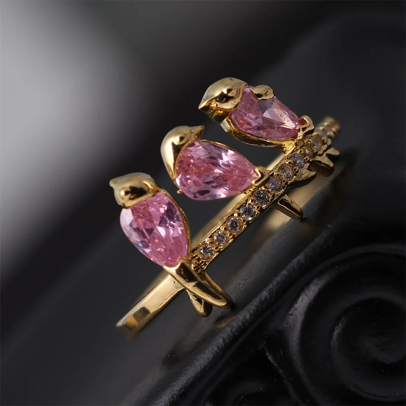 

Creative Branches Golden Bird Ring Cute Gilr Jewelry Interesting Three Bird Tree Branches Ring For Women Valentine's day Gifts