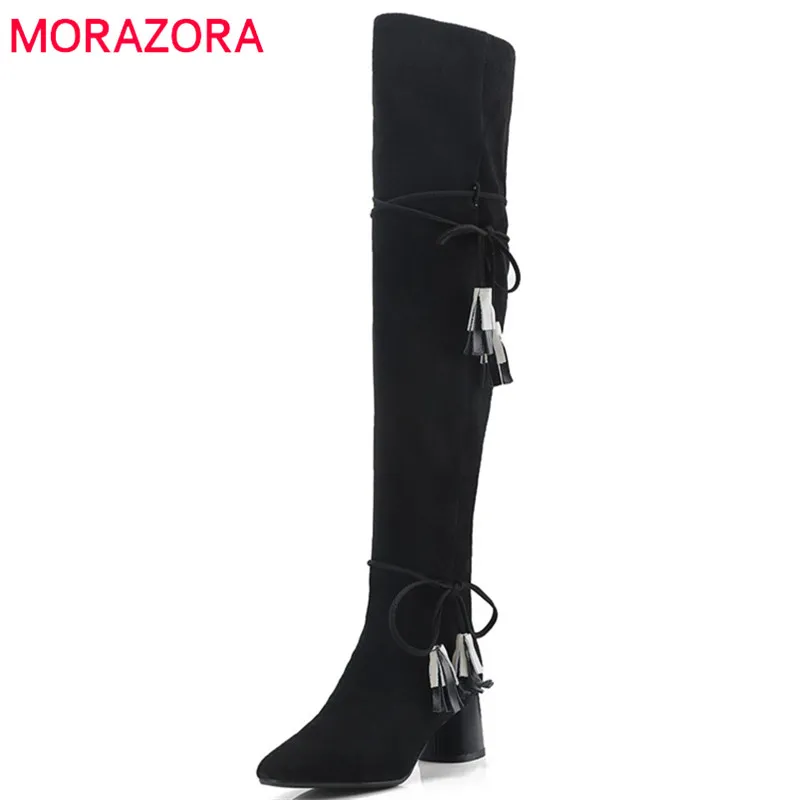 

MORAZORA 2020 new arrive autumn winter boots women pointed toe thigh high boots suede leather high heels long boots shoes woman