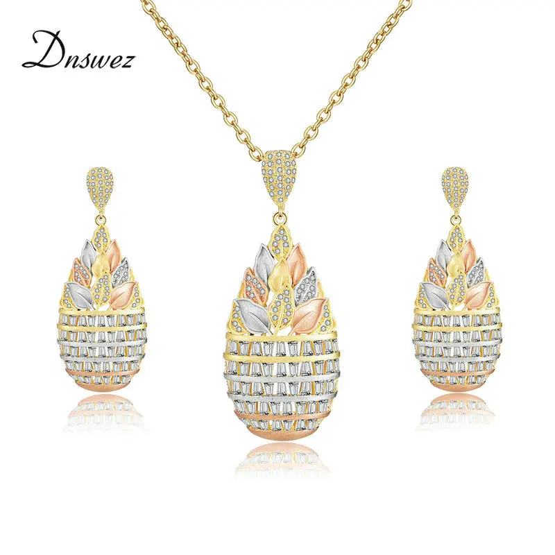 

Dnswez Luxury Blossom Flower Water Drop Women Wedding Cubic Zirconia Choker Necklace Earring Dubai Jewelry Set Jewellery Addict
