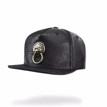 Кожаные мужские черные бейсболки для взрослых, Ретро стиль, голова льва, шляпа для папы, уличная хип-хоп Женская Повседневная Регулируемая шапка, кепки с принтом