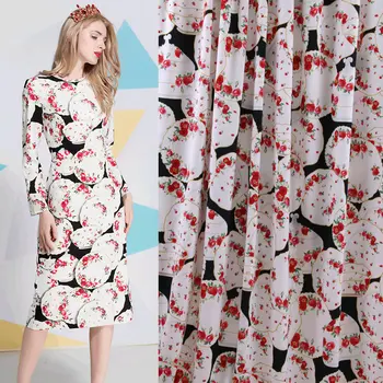 

Dinner plate printed DIY clothing Cady fabric,food pattern soft polyester fabric tissus,women dress DIY clothing tissu au metre