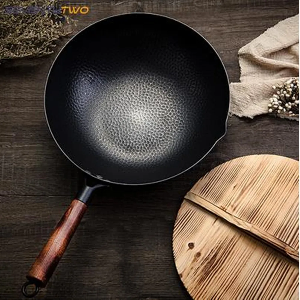 

12 Inch Iron Pot Uncoated Healthy Frying Pan Non-stick Pot Gas Stove Cookware General Grill Smokeless Cooking Pan with Lid /5