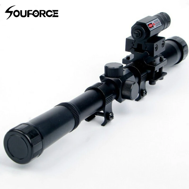 

1pc 4*20 Air Gun Optics Scope with Red Laser Sight Combo 11 mm Mount for 22 Caliber Airsoft Guns for Hunting Shooting
