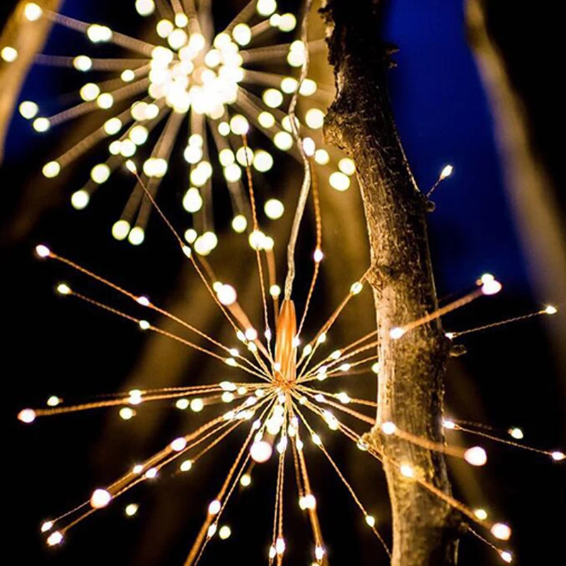 200 LED Solar Firework Starburst Fairy Light Stake Outdoor Garden Path La
