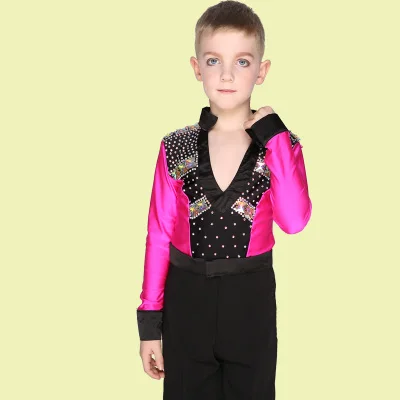 15 стилей, 1 предмет, детский топ для латинских танцев, бархатная рубашка для бальных танцев для мальчиков, топы с длинными рукавами и блестками - Цвет: Style 7 tops