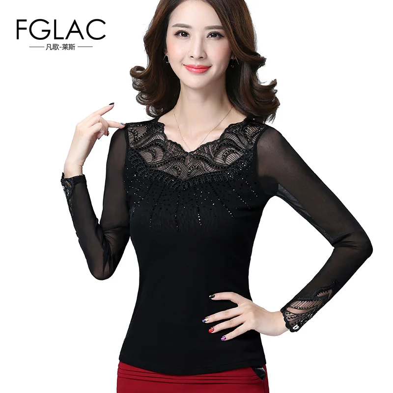 Meilleur FGLAC Nouveau 2018 de mode Femmes Dentelle shirts Sexy évider Femmes blouses chemise Élégante Mince plus la taille femmes vêtements blusas