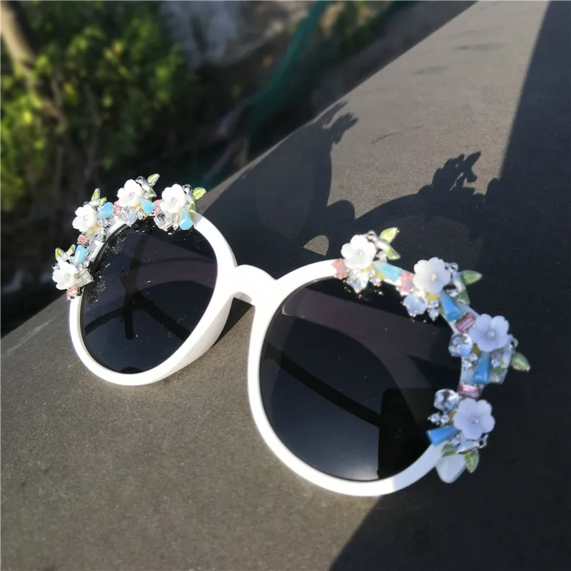 Whtie Круглые бриллианты роскошные солнцезащитные очки для мужчин и женщин Модные Оттенки UV400 Винтажные Очки блестящие солнцезащитные очки для отдыха с коробкой FML