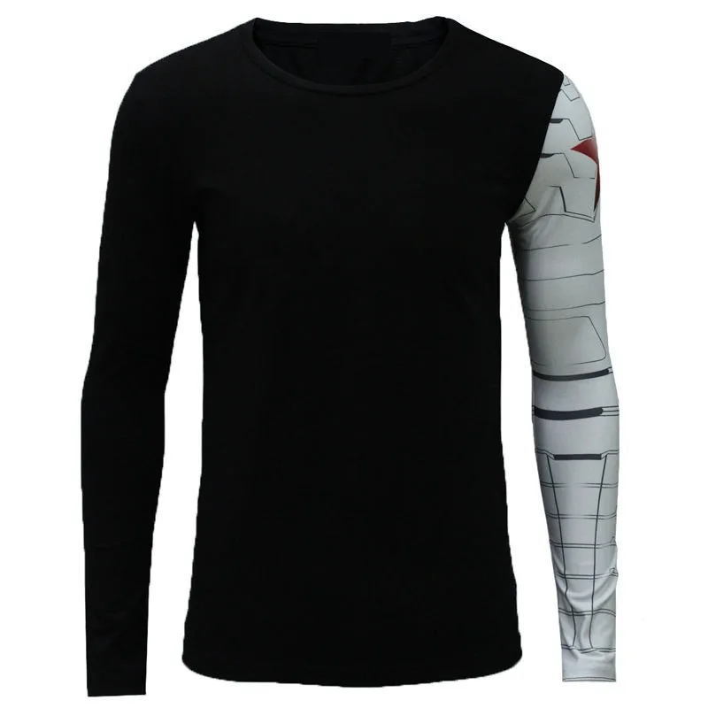 

Takerlama The Winter Soldier Adult Long Sleeve T-Shirt Iron Arm Captain America Top Fitness Male Cosplay Costume