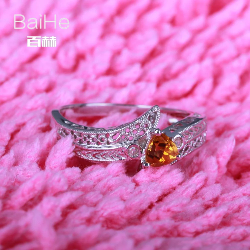 BAIHE Стерлинговое Серебро 925 пробы 0.19ct безупречный триллион 100% натуральный цитрин