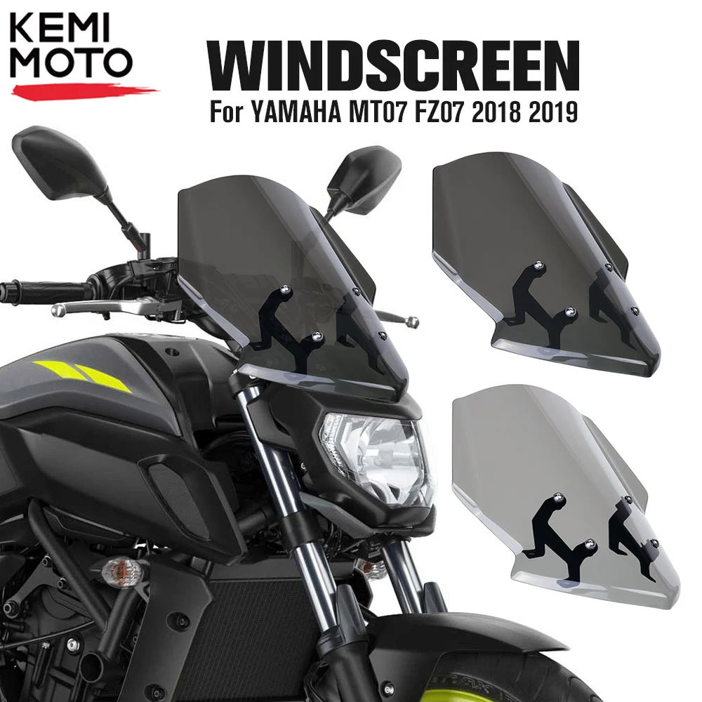 KEMiMOTO для Yamaha MT07 2018 2019 мотоцикл ветер экран дефлектор ветрового стекла MT 07 FZ FZ07 с