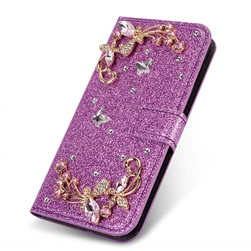 Для huawei honor V20 вид 20 9 10 lite 8X P30 pro P20 P10 lite Y5 Y6 Y7 prime Y9 Алмазный кожаный бумажник флип-чехол для телефона - Цвет: Purple