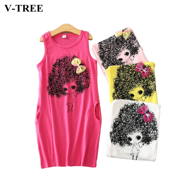 V-TREE Summer Princess Dresses For 4-12 Years Girl Girls Cartoon Sleeveless Dress Costume Kids Bow Clothing Teenagers | Детская одежда