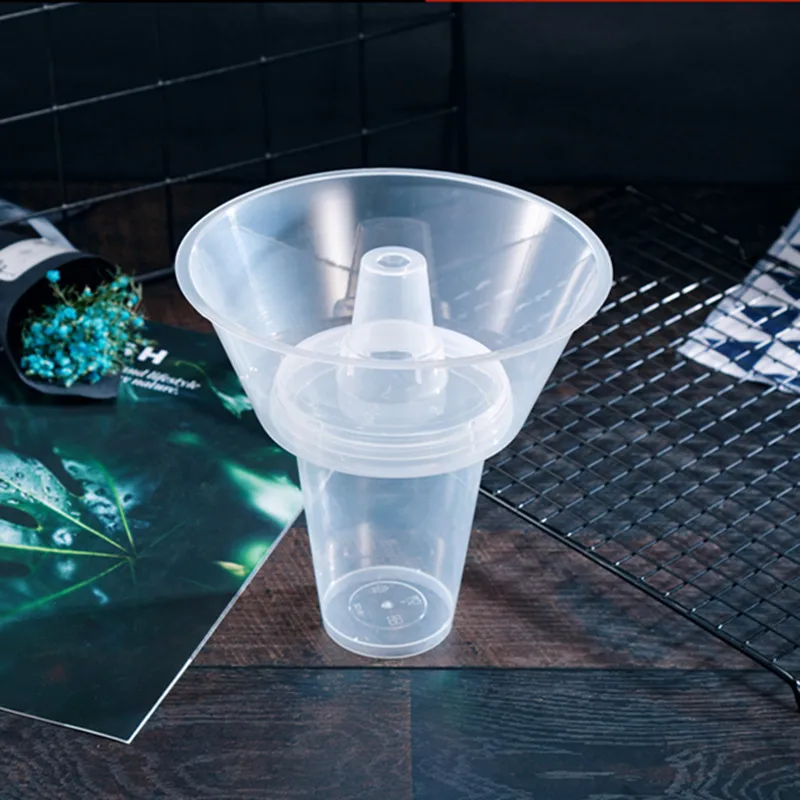 

50pcs 90 caliber transparent disposable cold drink coffee tea cups 400ml juice milk beverage thick plastic cup with snack plate