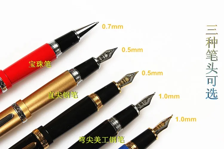 Clipe de Luxo Vermelho e Ouro Nova Jinhao Iridium Nib Metal Caneta Fonte Alta Qualidade Grande Corpo Tinta Canetas Papelaria Escritório 159 0.5mm 2 Nova jinhao 159 clipe de luxo vermelho