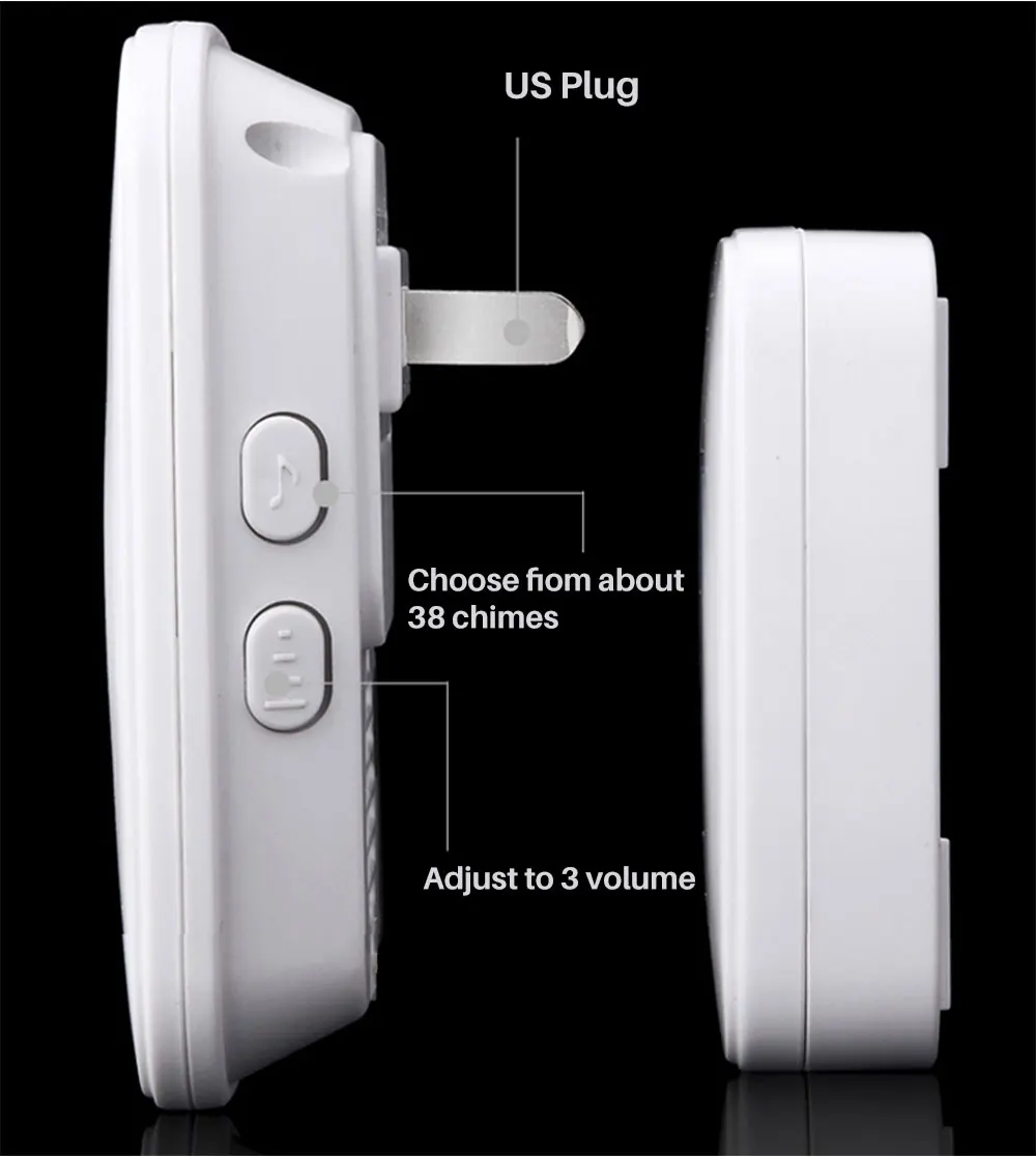 Дверной Звонок беспроводной дверной звонок AC 100-240 в 300 м Диапазон IP44 водостойкий ЕС Великобритания США штекер приемник с 38 курантов дверное