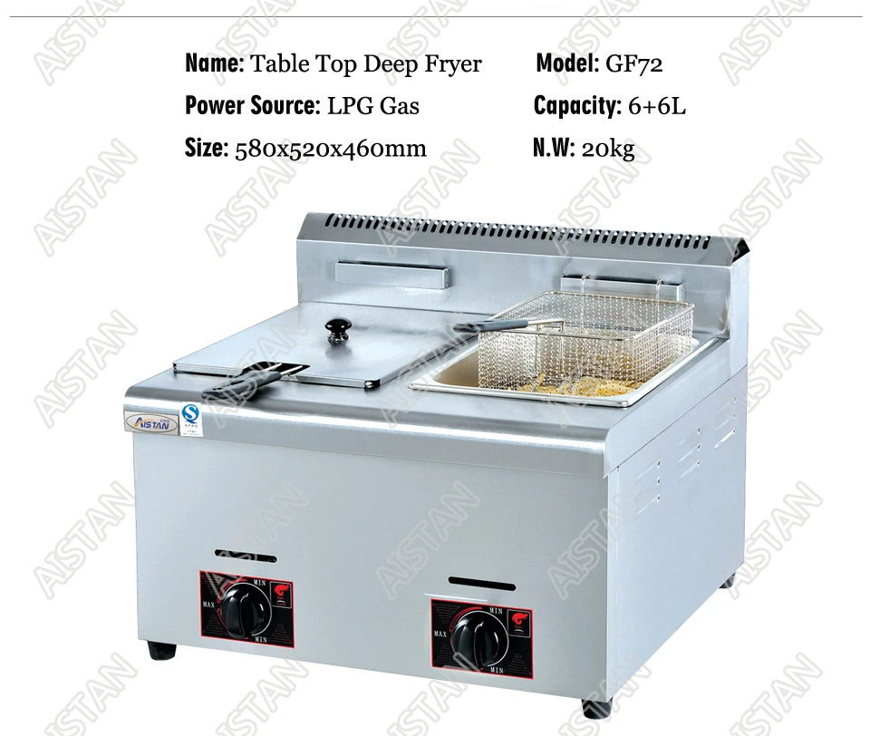 GF71/GF72 Commerical Gas lgp Deep Fryer for Potato Chips Chicken fried Oil fryer with 1 or 2 tanks Stainless Steel